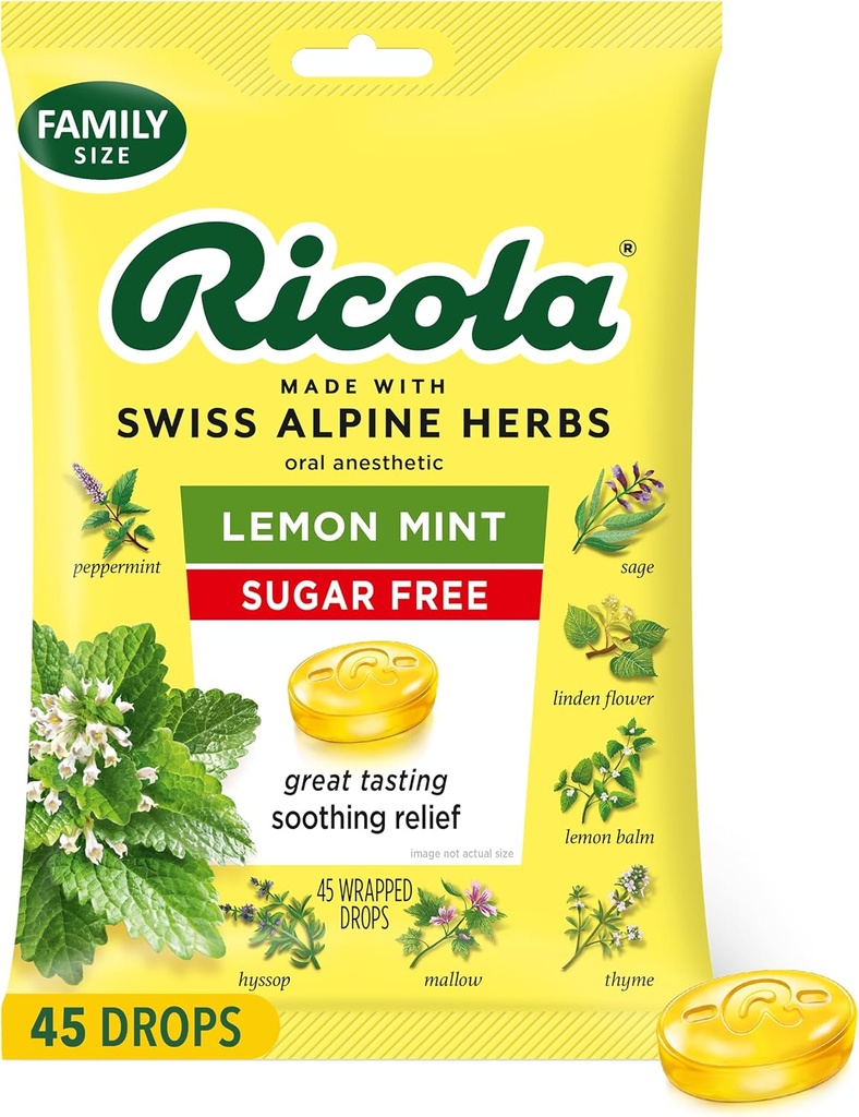 Ricola Sugar Free Lemon Mint Throat Drops, 45 Greve, Forfriskende Relief fra mindre Throat Irritations, Oral antesetic