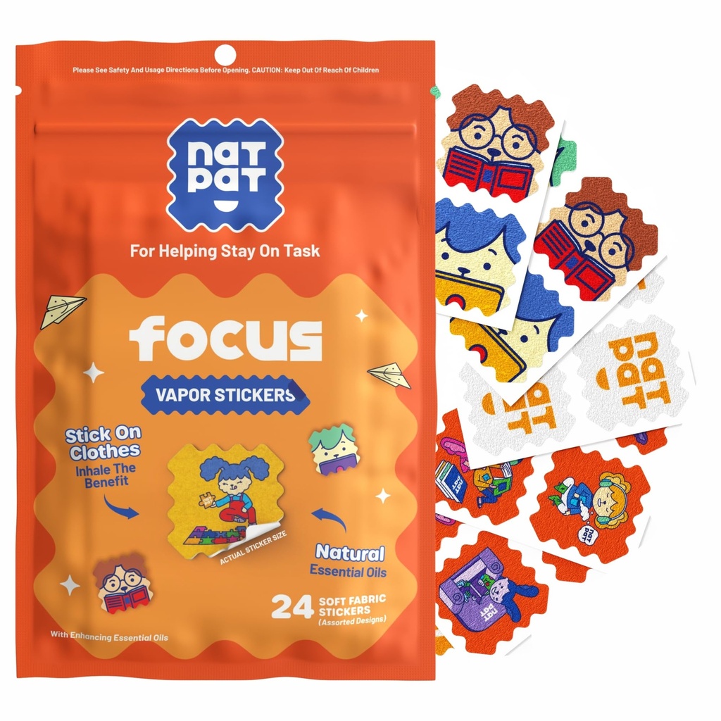 NATPAT Focus Patch Focus Enhancing Stickers for børn og voksne - Sunde hjerne støtter for opmærksomhed, fokus og koncentration - Kemisk og narkotika fri - 24 greve - BuzzPatch Natural Patch