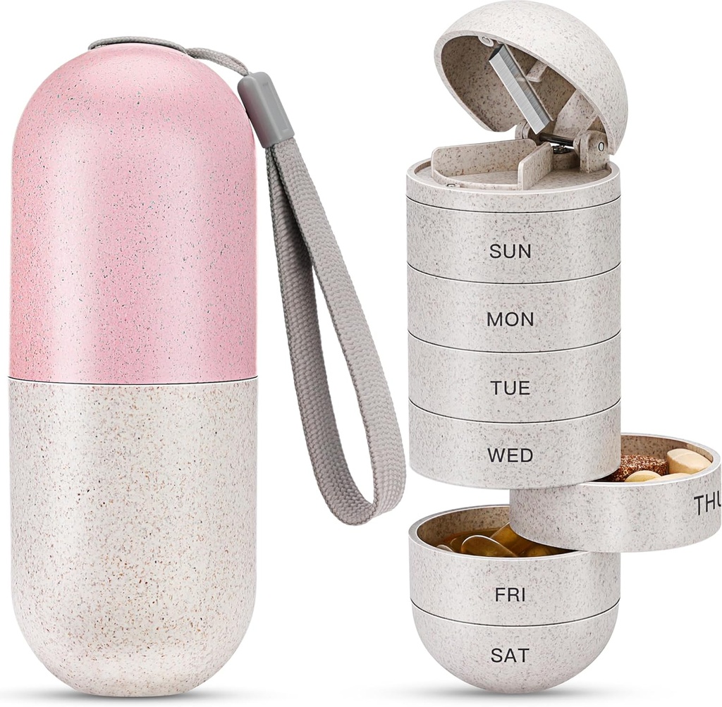 Zannaki 2 i 1 Pill Organizer med Cutter, Grain Fiber Weekly Pill Case Stor kompartment Fugt Bevis, Magnetisk Lock, BPA Free Travel Vandring Pill Box 7 Dag til at holde piller, Vitaminer, Fiskeolie, Kosttilskud