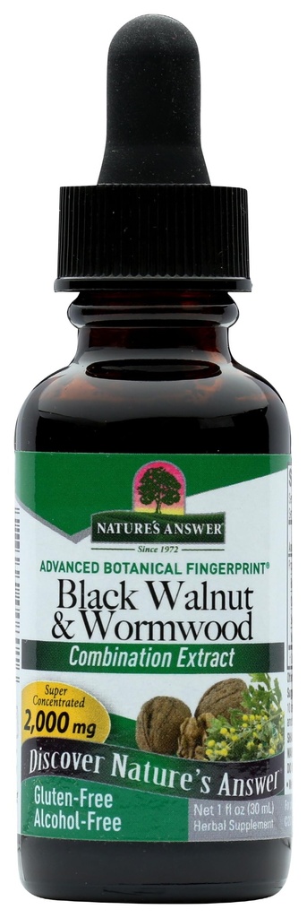 Nature Svar Black Walnut og Wormwood 1 oz 30mL 200mg. Uddrag, Væske, fremmer fordøjelsen, Vegetabilsk Glycerin og renset vand