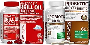 Bronson Probiotic 50 Millioner CFU + Prebiotic med Apple Polyphenoler & ananas frugt ekstraherede Antarktiske krill Oil 1000 mg med Omega- 3s EPA DHA