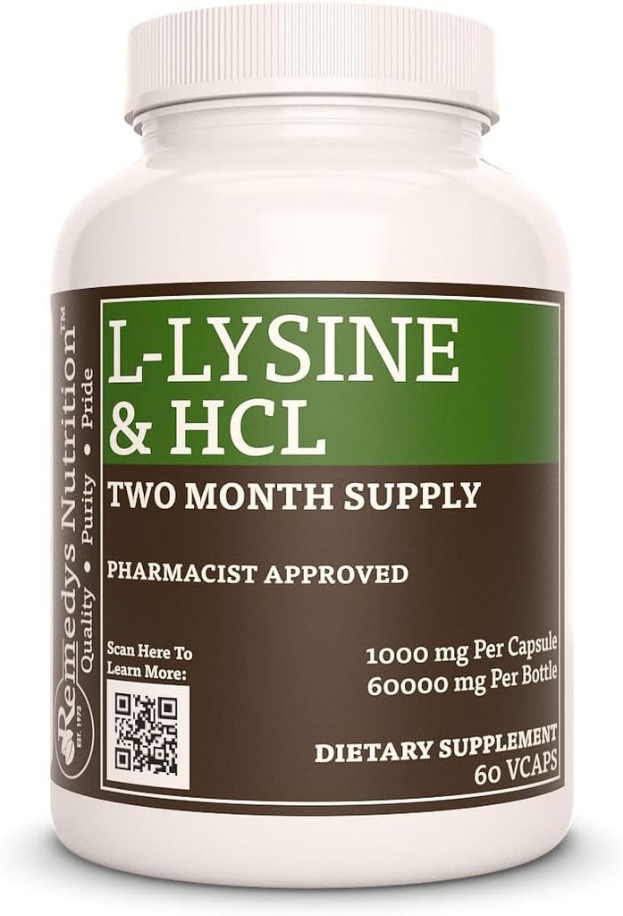 Remedy 's nutrition L- Lysin HCL; 124; 1000 mg, 60 Vegan Capsule Aminosyre Kosttilskud
