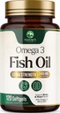Omega 3 Fish Oil 2400 mg tillæg, Sustainable Sourced, Triple Strength Omega-3 tillæg Softgels, Brain Health Support, EPA & DHA Fish Oil Fedtsyrer Kosttilskud, Gluten & GMO Free, 120 Softgels