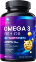 Omega 3 Fish Oil 2400 mg tillæg, Sustainable Sourced, Triple Strength Omega-3 tillæg Softgels, Brain Health Support, EPA & DHA Fish Oil Fedtsyrer Kosttilskud, Gluten & GMO Free, 120 Softgels