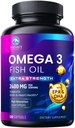Omega 3 Fish Oil 2400 mg tillæg, Sustainable Sourced, Triple Strength Omega-3 tillæg Softgels, Brain Health Support, EPA & DHA Fish Oil Fedtsyrer Kosttilskud, Gluten & GMO Free, 120 Softgels