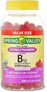 Spring Valley Non GMO Vitamin B12 Vegetarisk Gummies, Hindbær, 3000 mcg, 200 Count Value Størrelse