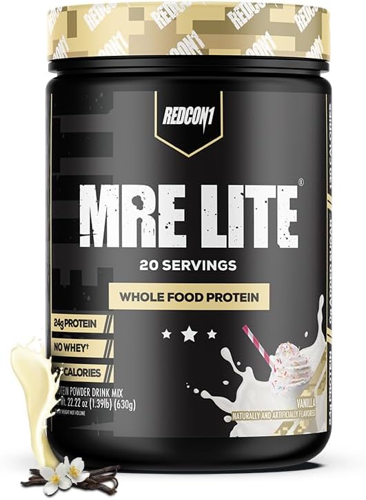 REDCON1 MRE Lite Hel Food Protein Powder, Vanilla - Low Carb & Whey Free Meal Erstatning med Animal Protein Blends - Nem til det største supplement lavet med MCT Olies (20 Servere)