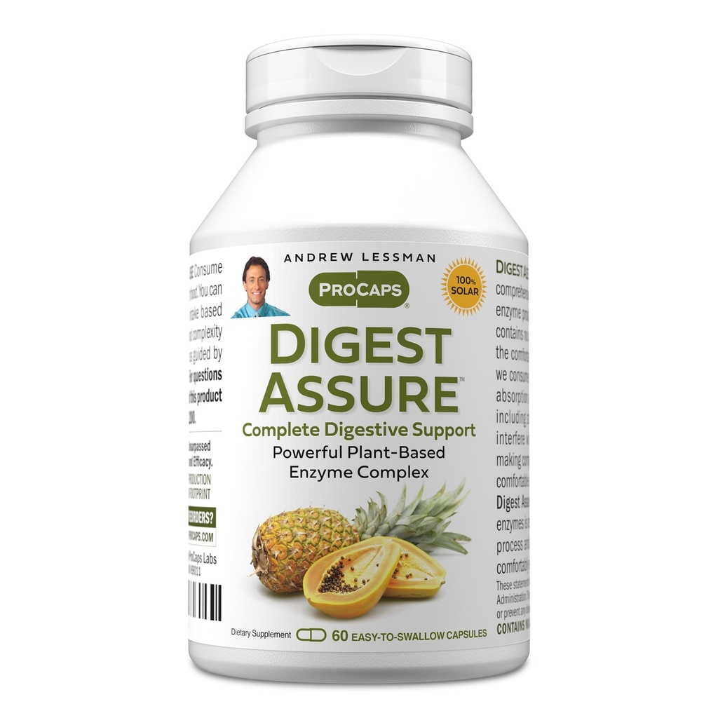 ANDREW LESSMAN Digest Assure 60 Kapsler - Omfattende Blend af kraftfulde naturlige enzymer til at støtte og forbedre fordøjelsessygdomme, Vegetarian-Sourced Enzymes, Lille let at synke kapsler