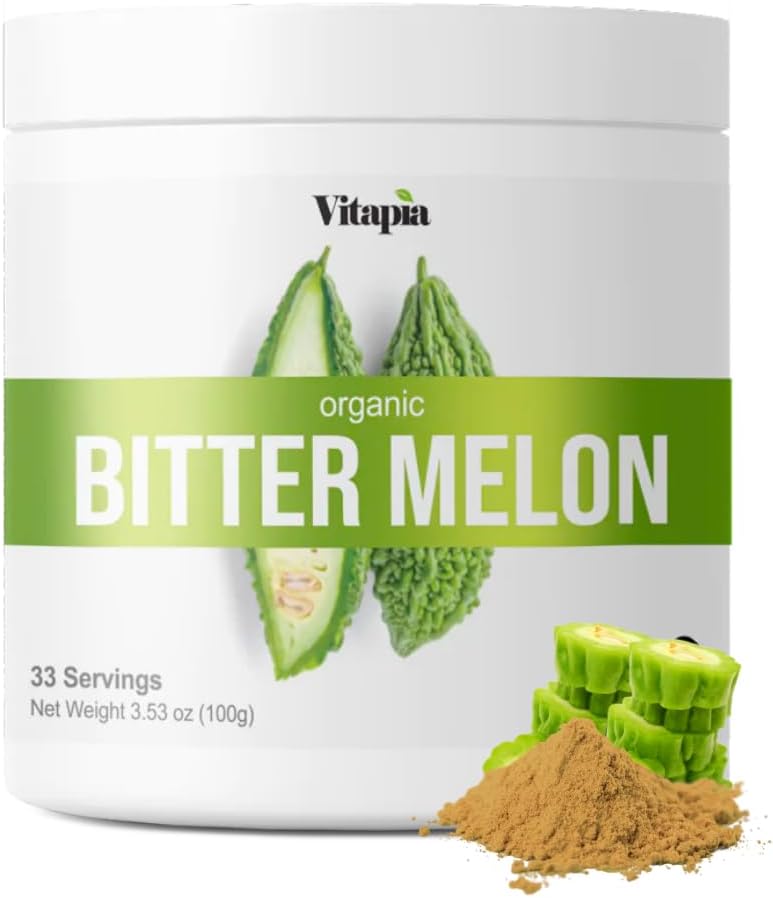 Vitapia Organic Bitter Melon Fruit 10: 1 Uddrag for stærk fordøjelse, Gut Sundhed, Leverfunktion, Heart Health Support - 100g Powder Supplement & 33 Day Supply - Non- GMO, Gluten- Free, Vegan- Friendly