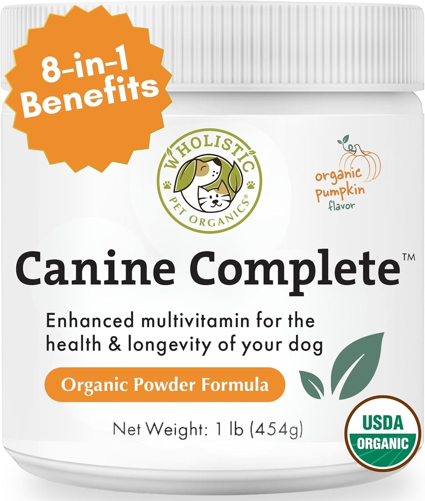 Wholistic Pet Organics Canine Complete - Hund Multivitamin Powder - 1 Lb - Daglige hunde vitaminer og kosttilskud til hjemmelavet mad - immunsystem, hud, Coat & Samlet sundhed - små og store Breed