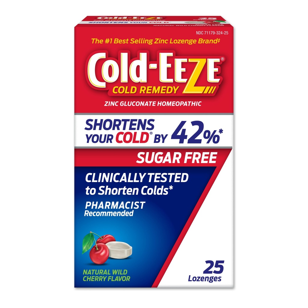Cold- EEZE Sugar- Free, Natural Wild Cherry Zink Lozenges, Homøopatisk Cold Remedy, Shortes the Common Cold, Sore Throat, Hough, Congestion & Post Nasal Drip, 25 Ct