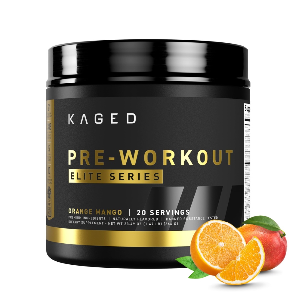 Cated Pre Workout Powder Pre- Workout Elite til mænd og kvinder, High Stimulant for Energy, Focus, Pumper, L- Citrullin, Beta Alanine, Creatin & 388mg Organic Coffein, Orange Mango