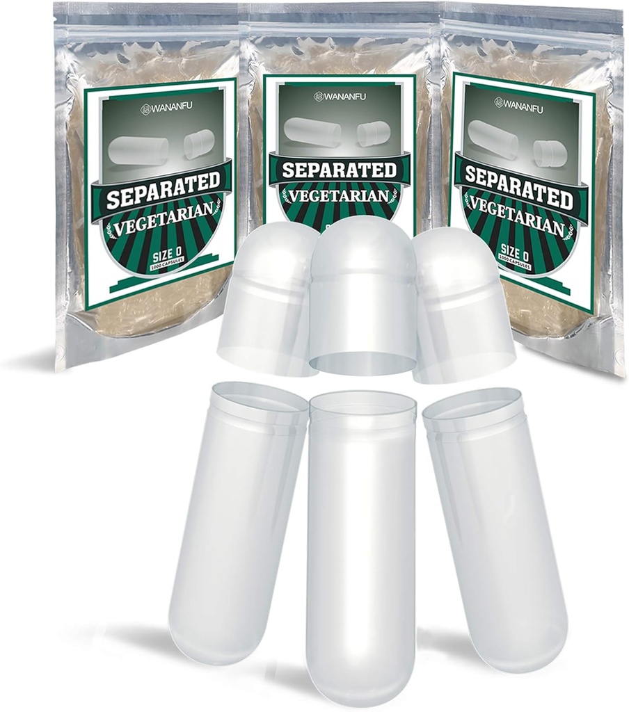 wananfu Pre- Separated Tomme kapsler 0 Vegetar (1000 Greve), Clear Filtable Veggie Pille Kapsler størrelse 0 til at lave dine egne kosttilskud