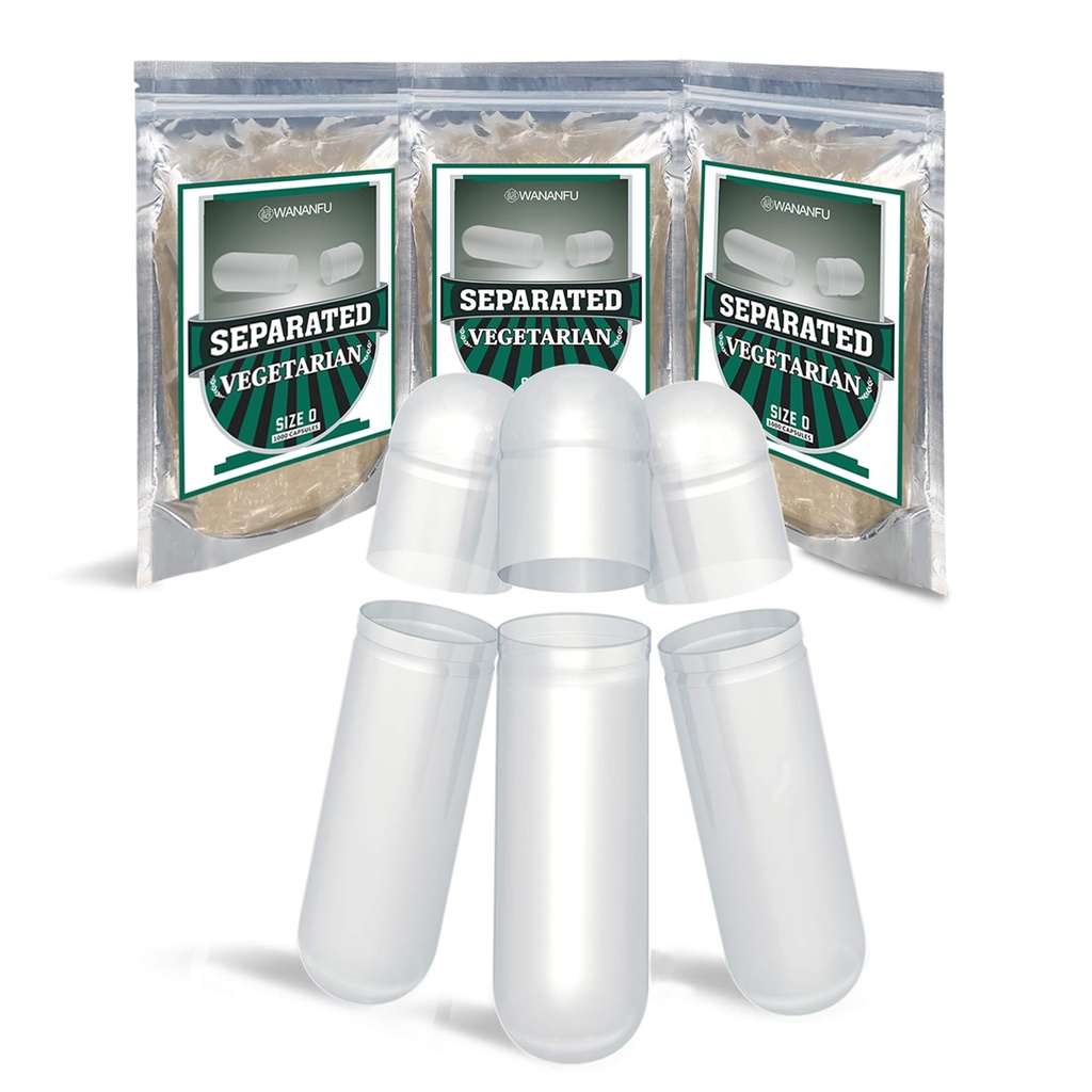 wananfu Pre- Separated Tomme kapsler 0 Vegetar (1000 Greve), Clear Filtable Veggie Pille Kapsler størrelse 0 til at lave dine egne kosttilskud