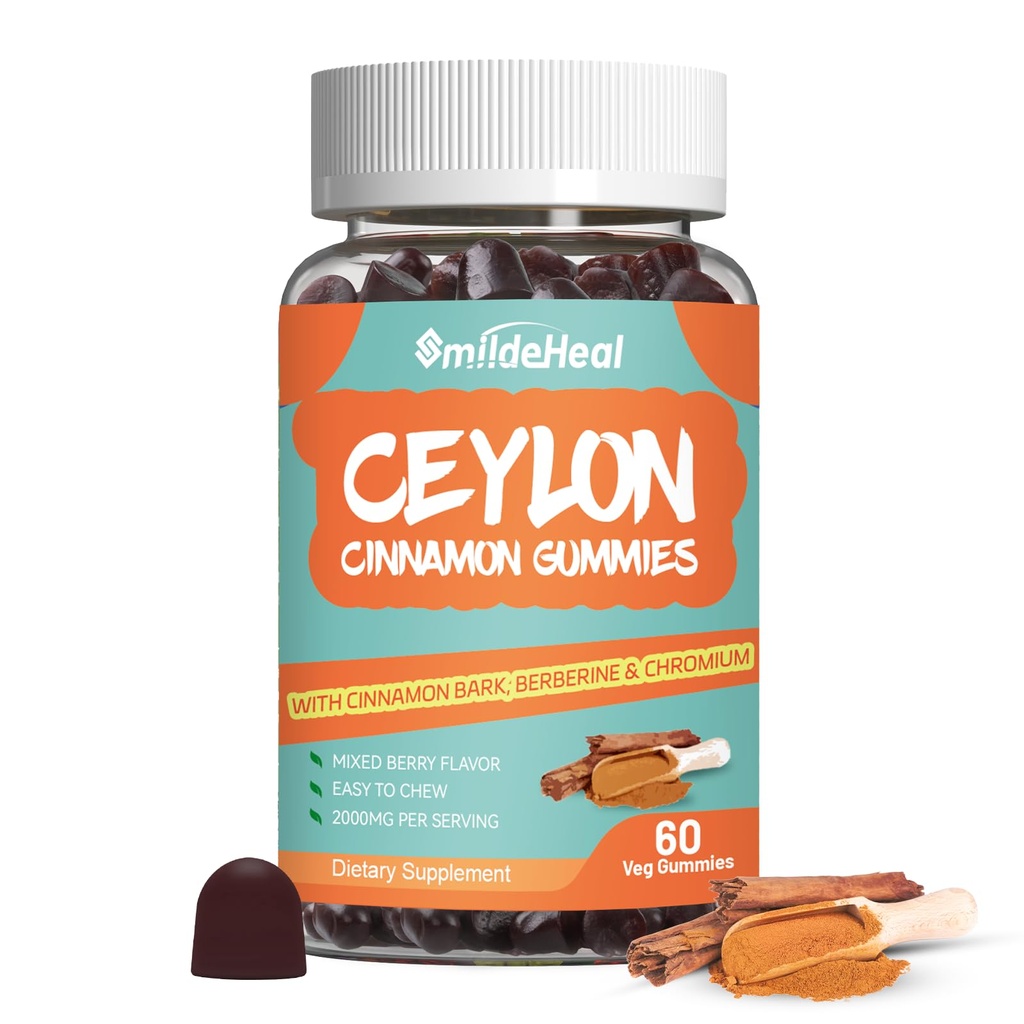Sukkerfri Ceylon kanel gummies 2000MG, kanel tillæg med krom og kanel Bark, Vegan, non-GMO, gluten fri, 60 gummies