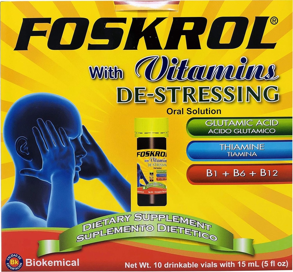med Vitaminer DeStressing - 10 Count Hætteglas - B Vitaminer og Glutaminsyre - Biokemical (10 Hætteglas - Destruktion)