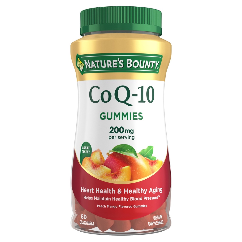 Naturens Bounty CoQ10 Gummies, understøtter hjerte sundhed, CoQ10 200mg, Peach Mango Flavor, 60 Greve