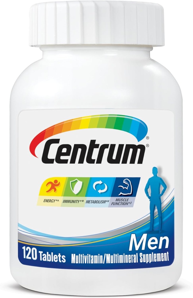 Centrum Multivitamin til mænd, Multivitamin / Multimineral tillæg med vitamin D3, B Vitamin og antioxidanter, Gluten Free, Non- GMO Ingredienser - 120 Greve
