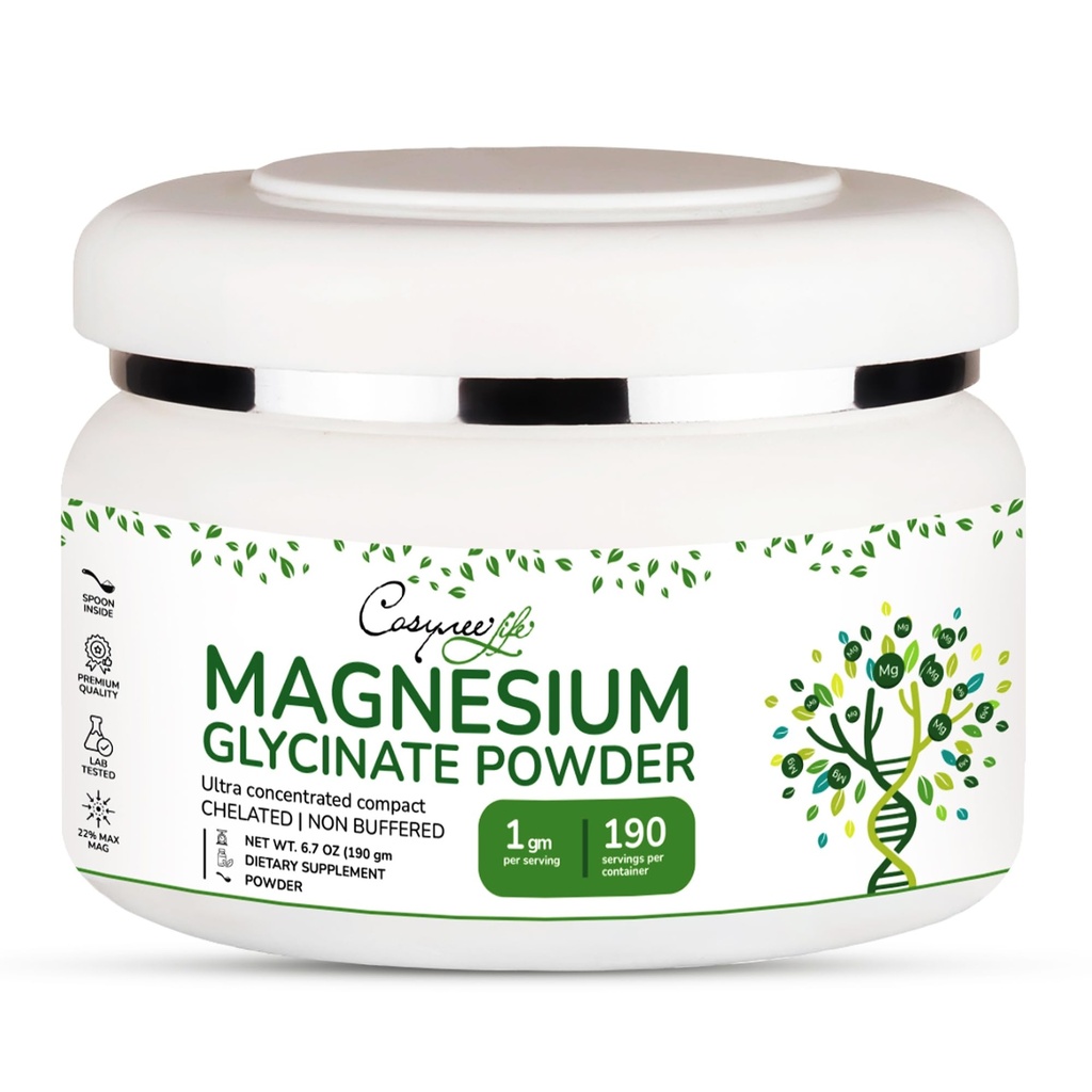 Magnesium Glycinat 220mg Høj Absorption Magnesiumpulver til søvn, rolig, pulverlakeret Magneisum bisglycinat Glicinato de Magnesio 190 Servering