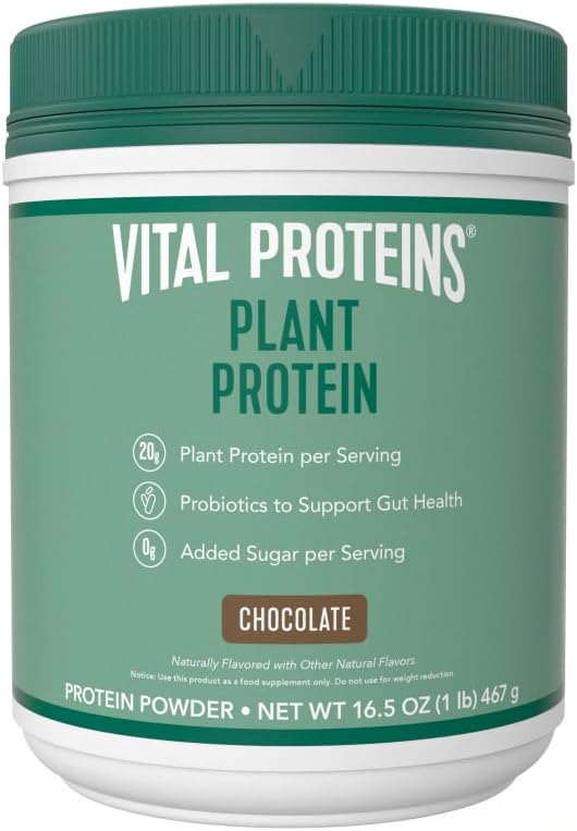Vital Proteins Protein Powder - 20g Plant Based Protein with Chickpea - 1B CFU Probiotic for Gut Health, No Added Sugar - Chocolate, 16,5 oz