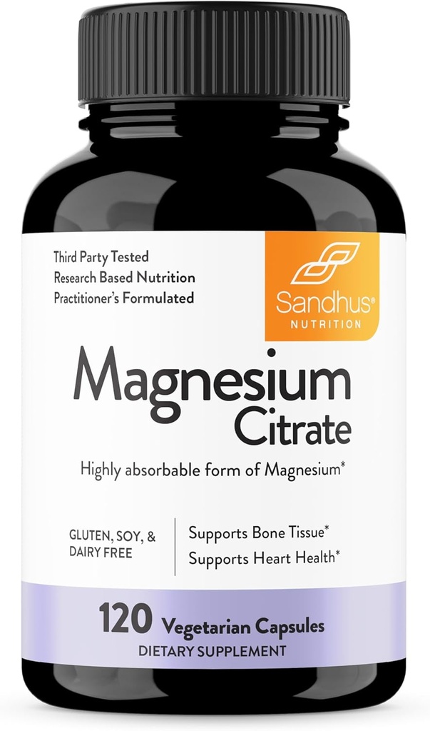 Sandhu 's Magnesium Citrate Meget Absorbable Gluten, Soy Diary Free Ingen Fillers 120 Vegetariske Kapsler