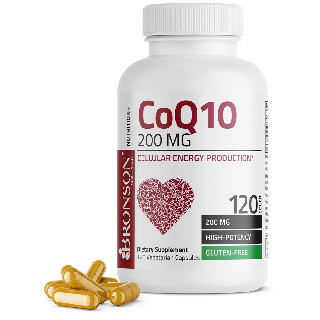 Bronson CoQ10 200 MG High Potency Cellular Energy Production, 120 Vegetariske Kapsler