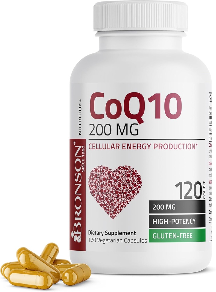 Bronson CoQ10 200 MG High Potency Cellular Energy Production, 120 Vegetariske Kapsler