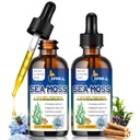 Organic Sea Moss Drops, 11 i 1 Black Seed Oil & Irish Liquid Sea Moss Gel Ashwagandha Burdock Root, Spirulina, Bladderwrack, Elderberry til fordøjelse, Immunitet, Huden hår sundhed, non-GMO - 4 Fl Oz
