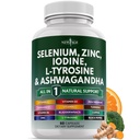 Selen, zink, jod, L Tyrosine, Ashwagandha - Support for kvinder og mænd med Bladderwrack, gurkemeje, Silica Kelp, Schisandra - 60 Greve
