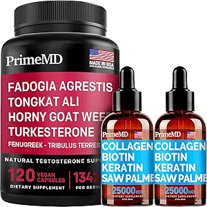 Flydende collagen biotin (2pk) og Fadogia Tongkat Ali (1pk) Supplement Bundle - Potent vitaminer til hår, hud, negle, hjerte, energi, & testosteron support - ikke-GMO, Vegan