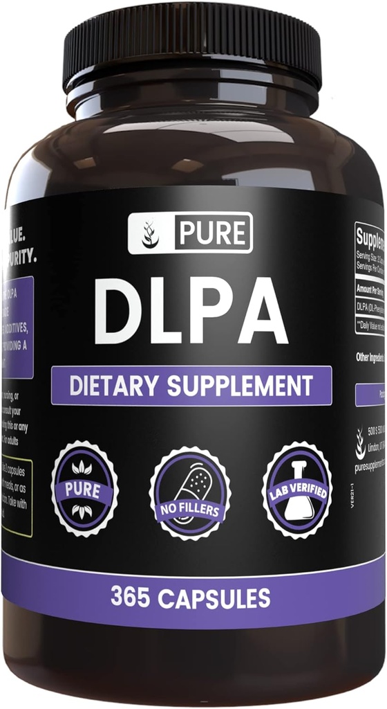 Pure Original Ingredienser DL- Phenylalanin DLPA (365 kapsler) Ingen Magnesium eller Rice Fillers, Altid Pure, Lab Verified