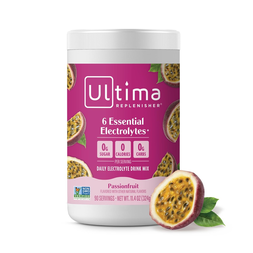 Ultima Replenisher Daily Electrolyte Powder Drink Mix - Sugar Free - Passionsfrugt, 90 Servering - Hydration Powder med 6 Key Electrolytes og Trace Minerals - Keto Friendly, Non- GMO