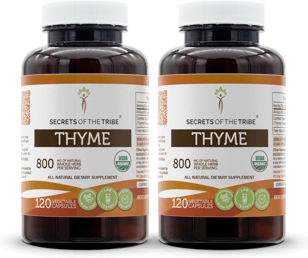 Hemmeligheder af Tribe Thyme 2x120 kapsler, fremstillet med vegetabilske kapsler og USDA Organic Thymus Vulgaris Toni Effect (2x120 kapsler)