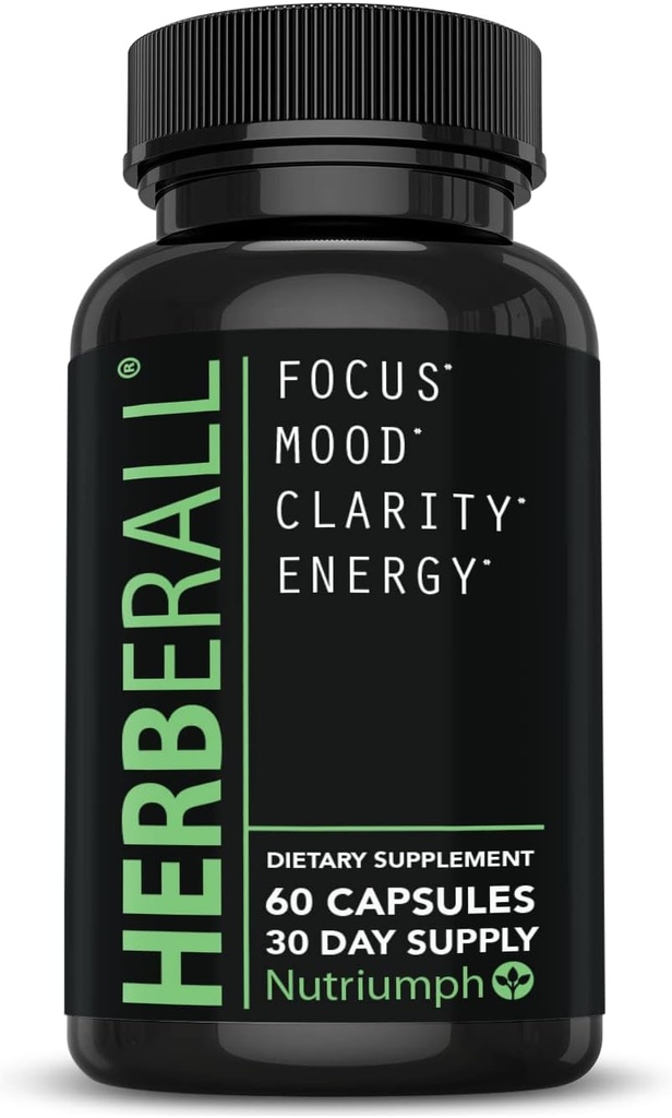 HERBERALL Nootrop - Brain Boost & Focus Support Supplement med CoQ10, Glutathione, Green Tea, Alpha Lipoic Acid, Olive Leaf & Black Pepper - 120 Veganske kapsler