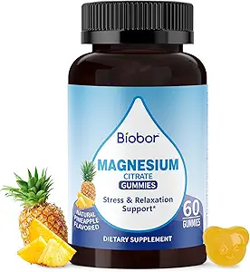 Kalium Magnesium Gummies, Magnesium Citrate & Kalium Citrate Kosttilskud med vitamin D3, B6 til elektrolytbalance, Muskel, Ben kramper, GMO Free Gluten Free (Ananas, 60 Greve)