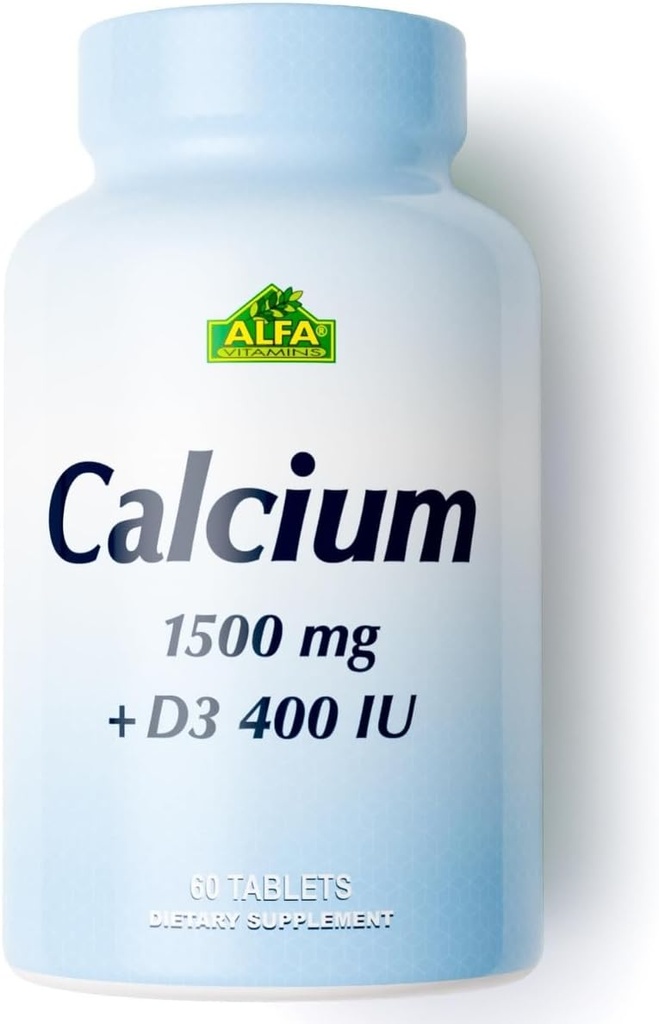 ALFA VITAMINS Calcium 1500mg & vitamin D3 400 IE, understøtter ben sundhed og immunsystem, essentielle vitaminer til stærke knogler & tænder, calciumcitrat tillæg med vitamin D3, 60 tabletter