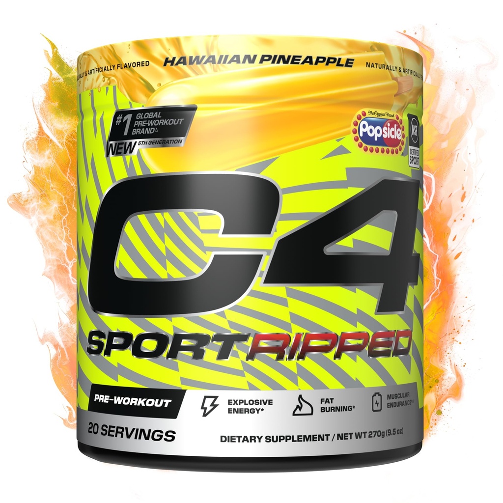 Cellucor C4 Ripped Sport Pre Workout Powder - NSF Certified for Sport - 200mg Koffein + Cayenne Extract + Carnitin Tartrate + Beta- Alanine - Hawaii Ananas, 20 Servere