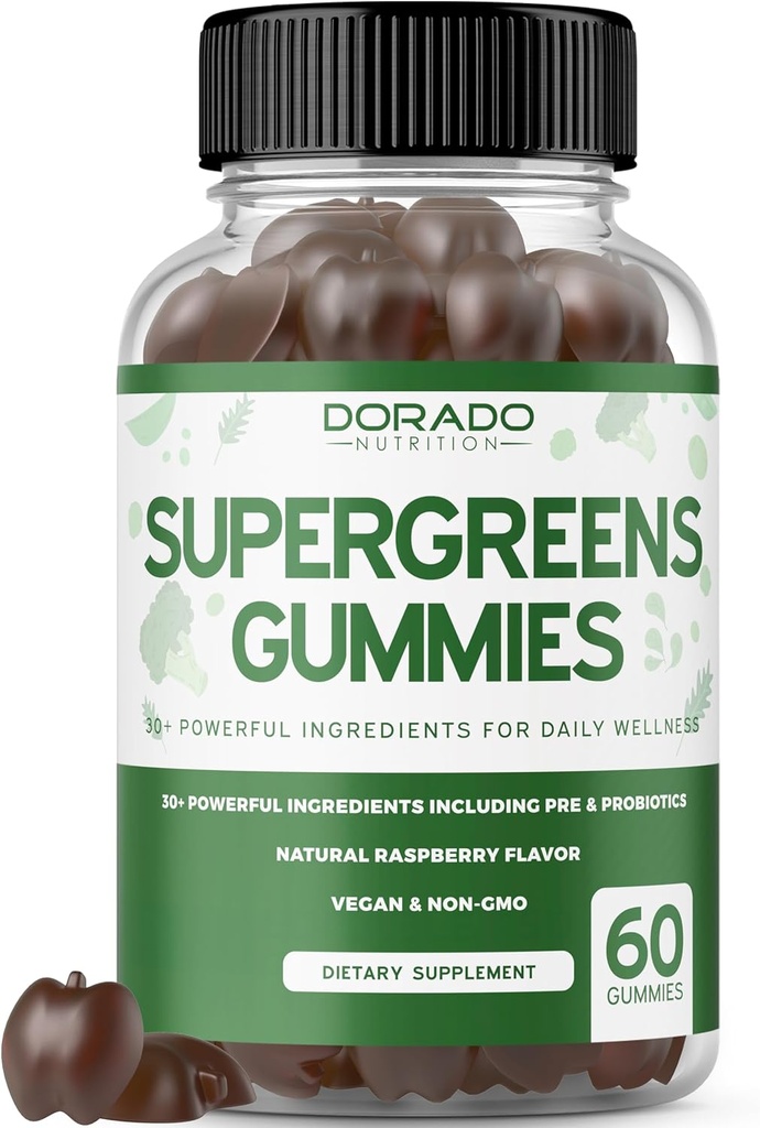 Supergreens Gummies (60 Greve) Daily Green Gummies - Grønne Kosttilskud med 8 Ingrediens Power Blend - Superfood for Immunity Support for Voksnes - Tredjeparts Testet, Vegan & USA Made