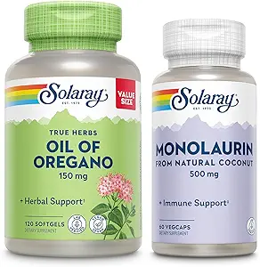 SOLARAY Oil of Oregano Softgels 150 mg og Monolaurin 500 mg - Wellness Bundle - Oregano Oil og Monolaurin immunsupport supplement fra naturlige kokos - 60-dages garanti, 120 Softgels / 60 VegCaps
