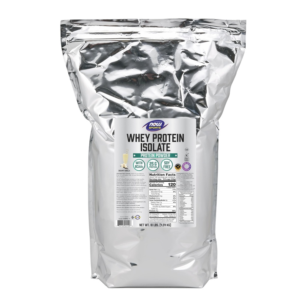 Now Foods Sport Nutrition, Whey Protein Isolate, 25 g med BCAA, Creamy Vanilla Powder, 10- Pound