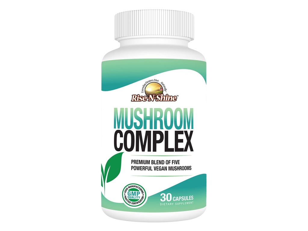 Rise- N- Shine Mushroom Complex Supplement for Clarity & Focus - Immunsupport w / Lions Mane, Reishi, Mushroom, Chaga, Maitake & Shiitake Mushroom - 30 dages forsyning - 30 kapsler