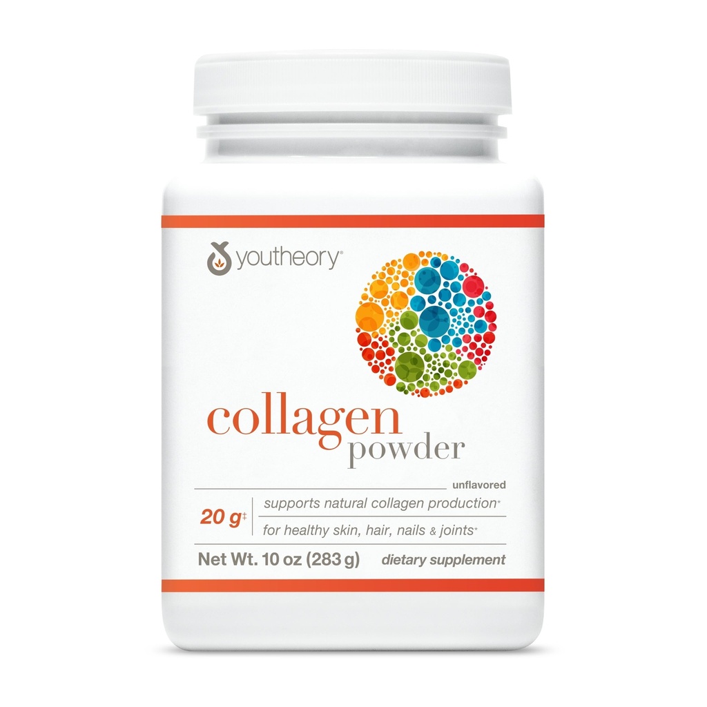 Youtory Collagen Powder - med Aminosyrer, mineraler, C-vitamin & B7 (biotin) - Understøtter sunde knogler, muskler, hår, negle, hud & joints * - Hydrolyzed - Unflavored - 10 oz (10 Servere)