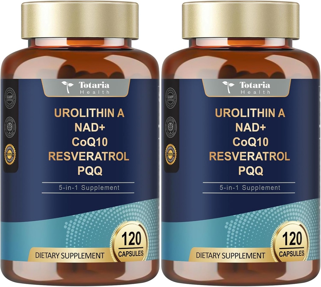 Totaria Urolithin A Supplement 1000mg med NAD, CoQ10, Supplement for kvinder 120 Softgels for Muscle Energy Antioxidants (pakke med 2)