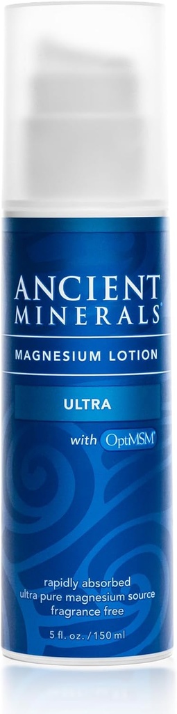 Ancient Minerals Magnesium Lotion Ultra med MSM Pure Ægte Zechstein Magnesium Lotion til tematisk anvendelse (5oz)
