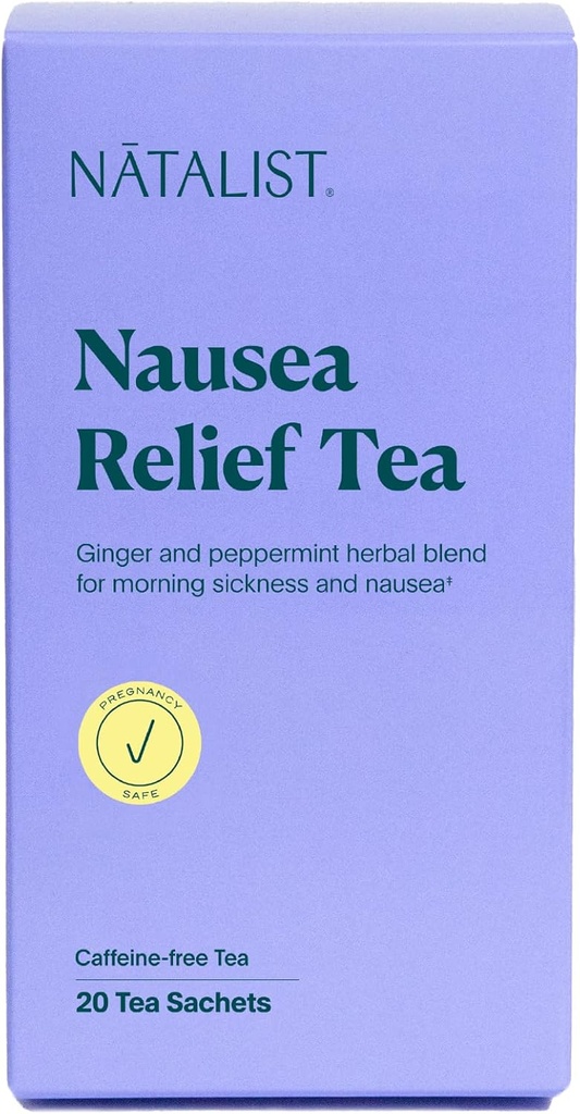 NATALIST Kvalme Relief Tea Ease Graviditet Morgenkvalme Calming Plant- Based Comfort Blend for kvinder - fordøjelsesbesvær Økologisk Ginger & pebermynte - Vegan, Gluten- Free, Caffe- Free - 20 poser