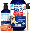 Lakseolie til hunde - Omega 3 for hunde - 16 FL OZ Wild Alaska Salmon Fish Oil - Natural EPA & DHA Fedtsyrer til hud & Coat, Allergi, Joint & Bone Health - Liquid Support Supplement til Shedding