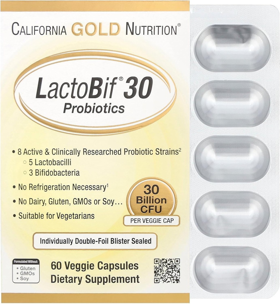 California Gold Nutrition LactoBif ® 30 Probiotika, 30 milliarder CFU, 60 Veggie kapsler