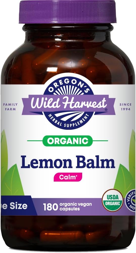 Oregon's Wild Harvest Certified Organic Lemon Balm Herbal Supplement 1125 MGS, 180 Count