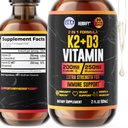 Vitamin D3 K2 Drops - Flydende vitaminer til kvinder, Mænd & Teen - Knoglestyrke Kosttilskud - D3 K2 Mt Vitamin til immunforsvar & hjerte sundhed - Vitamin D3 10000 Iu Flydende K2 Drops - 2 oz