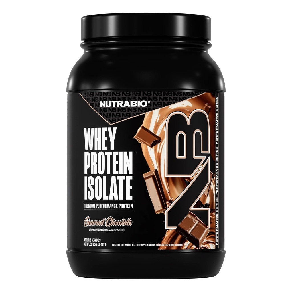NutraBio 100% Whey Protein Isolate Protein Powder, 25g Protein med komplet Aminosyreprofil, Non- GMO, Soy & Gluten Free, Low Carb, Low Calorie Whey Protein Powder, Gourmet Chocolate, 2 Lbs